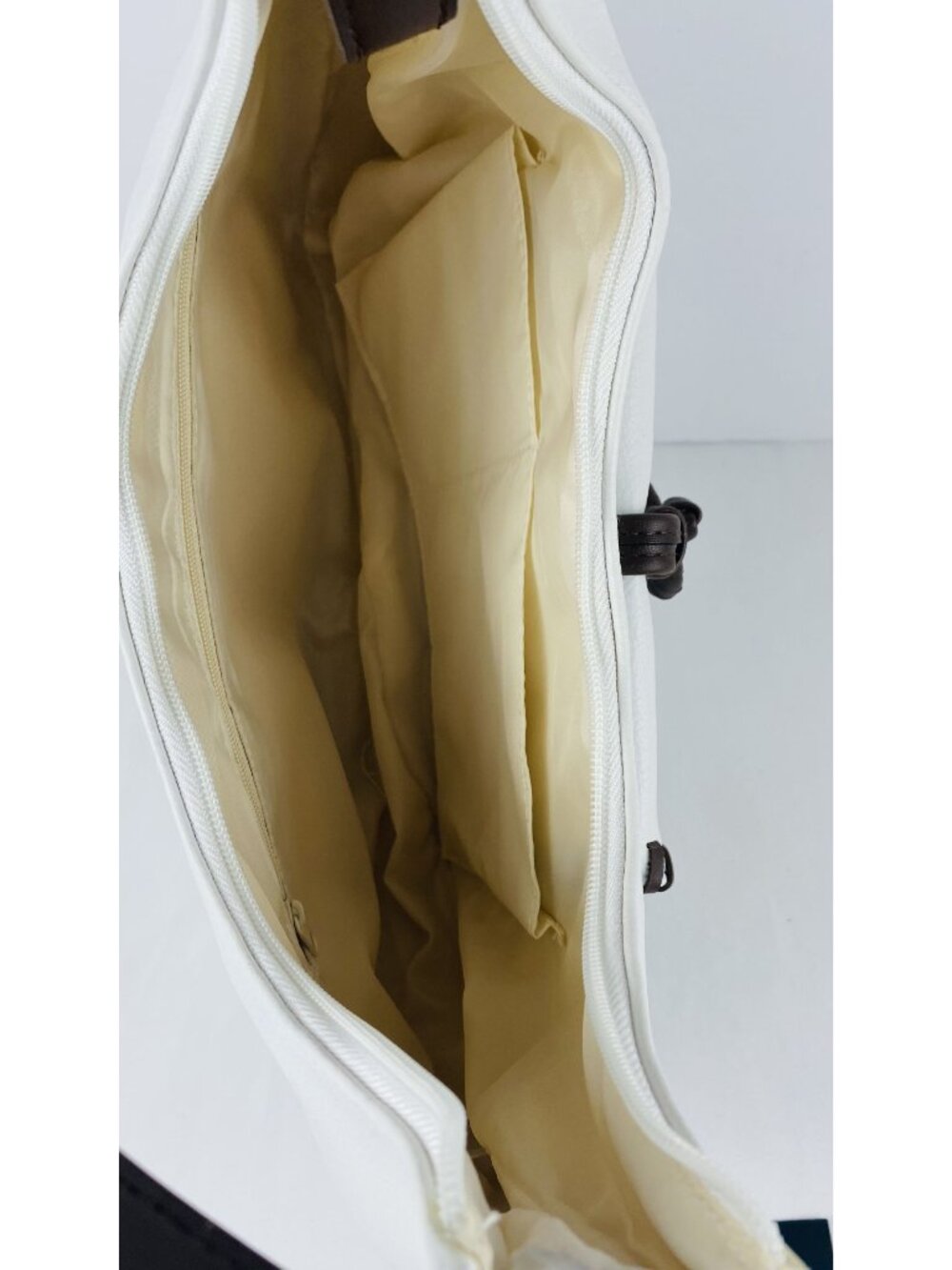 VTG Minicci Hippie White Shoulder Crescent Shaped Bag W/ Chocolate Brown Whipsti - Picture 14 of 16